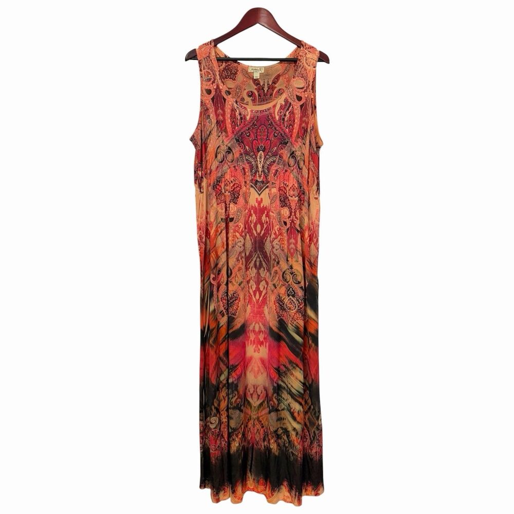 NWT One World Boho Paisley Mandala Art To Wear Festival Sleeveless Maxi Dress 1X
